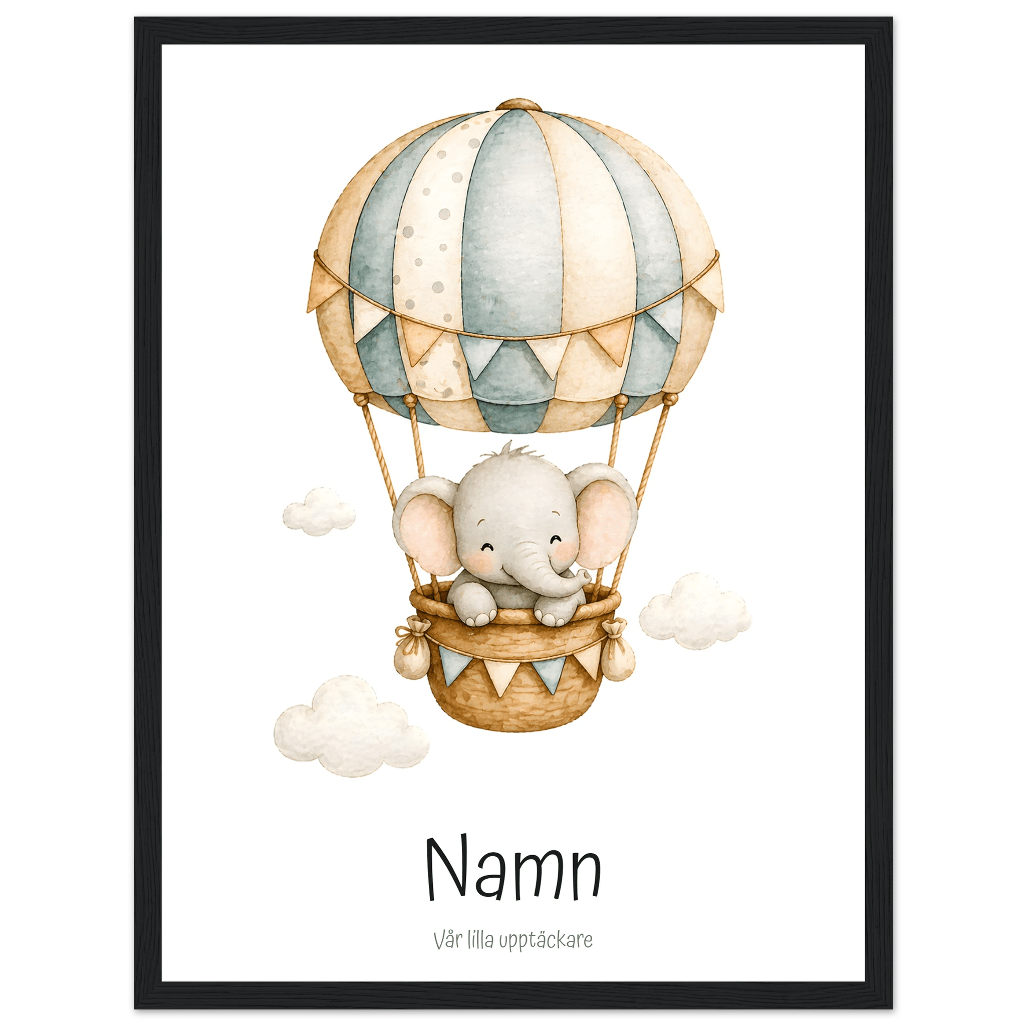Elefant i luftballong med namn poster