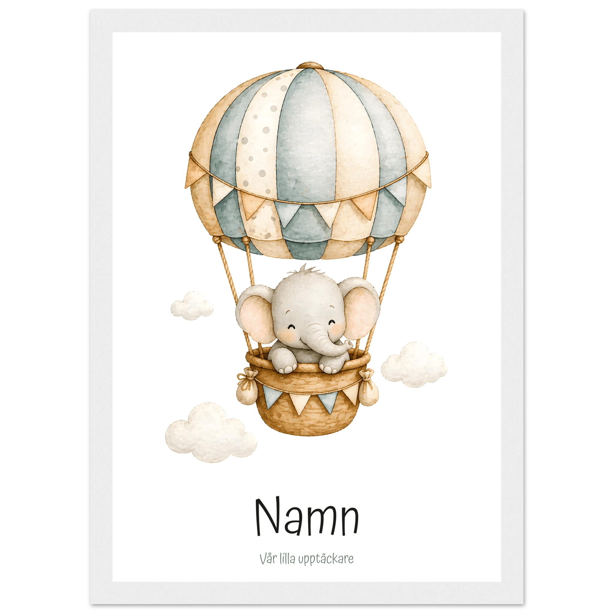Elefant i luftballong med namn poster