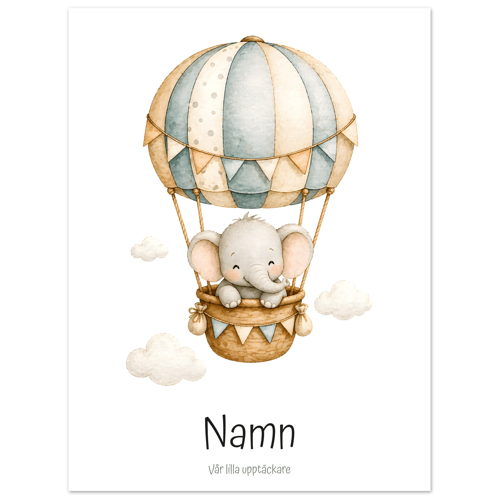 Elefant i luftballong med namn poster