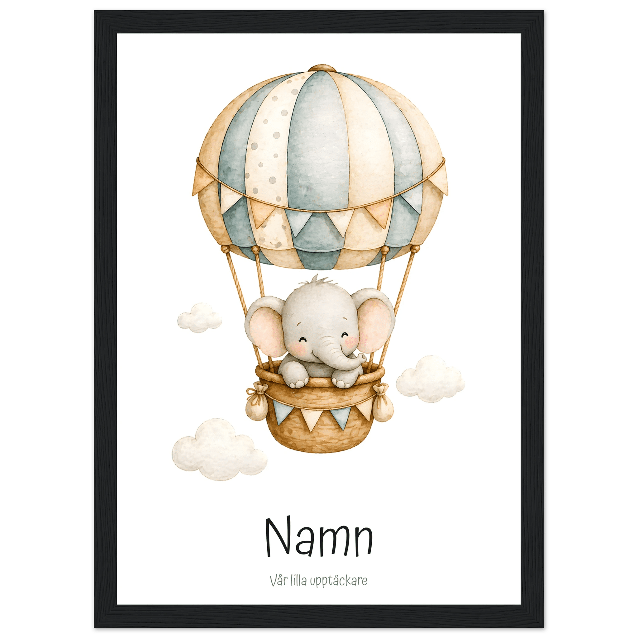 Elefant i luftballong med namn poster