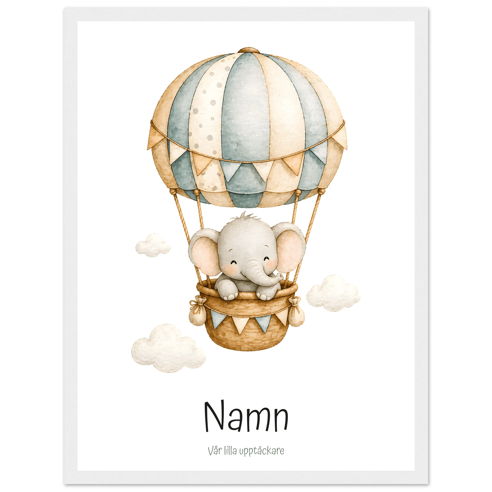 Elefant i luftballong med namn poster