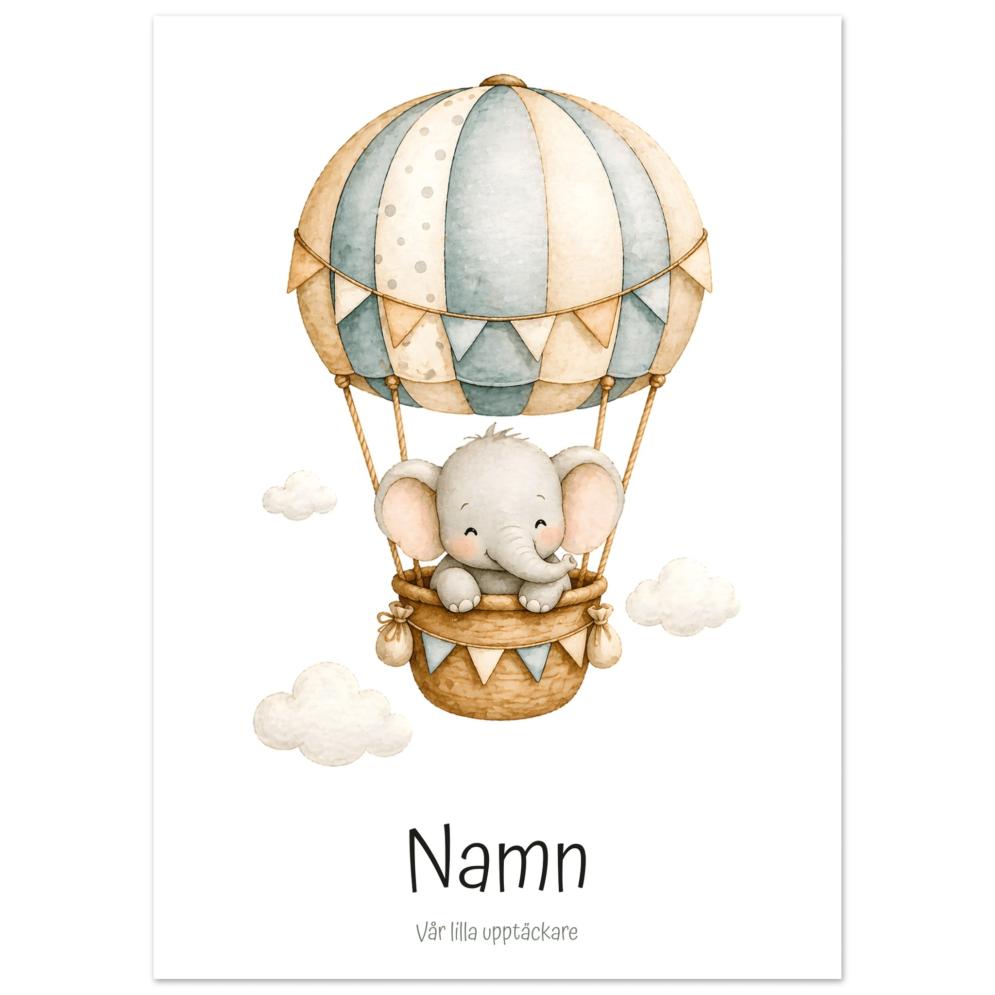 Elefant i luftballong med namn poster