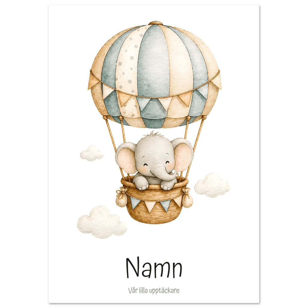 Elefant i luftballong med namn poster