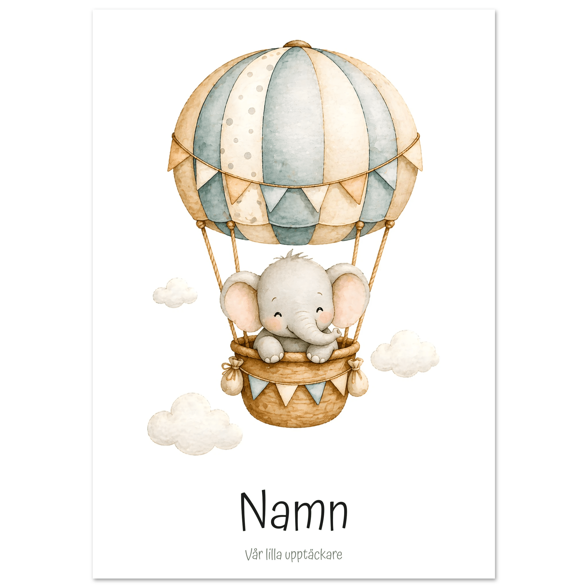 Elefant i luftballong med namn poster