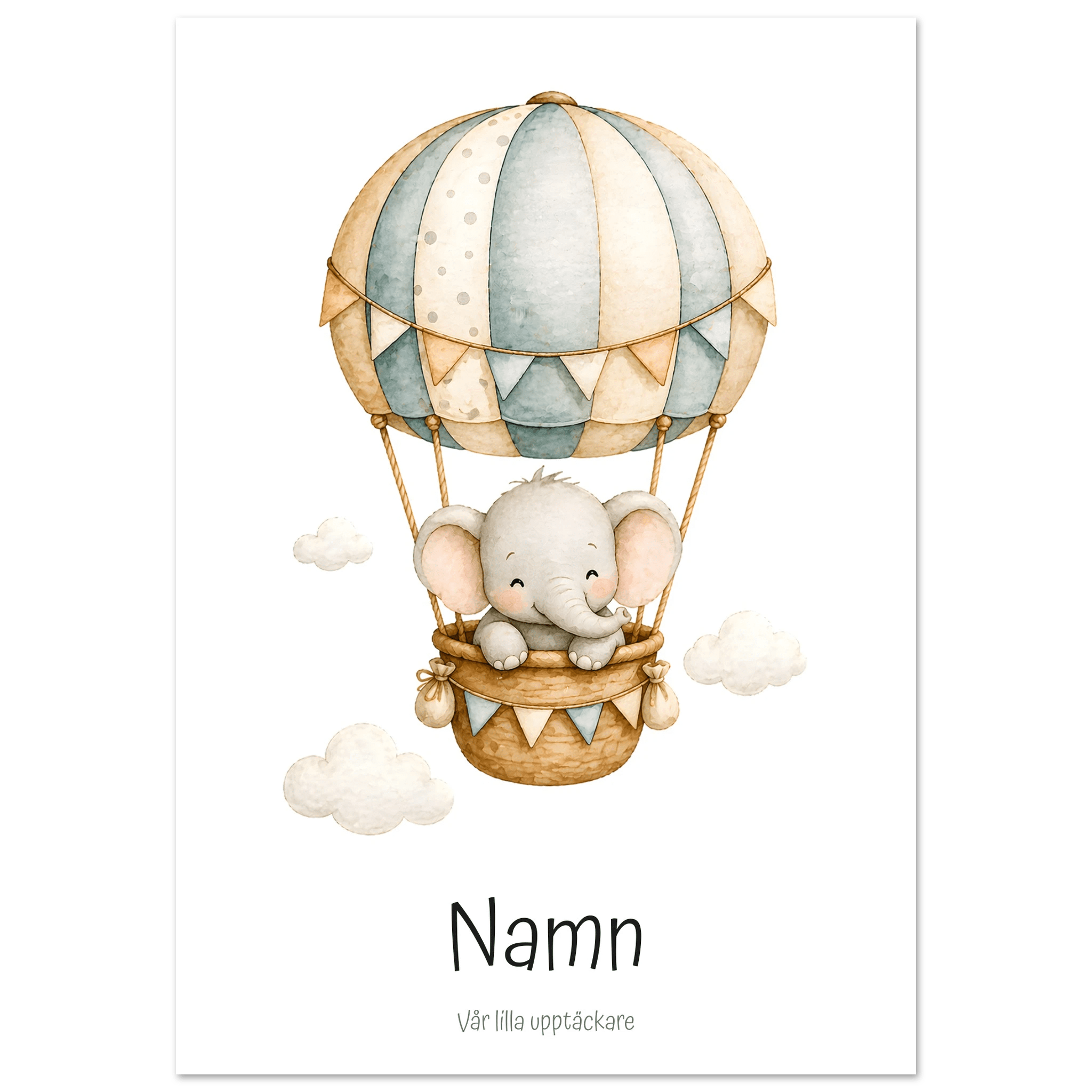 Elefant i luftballong med namn poster