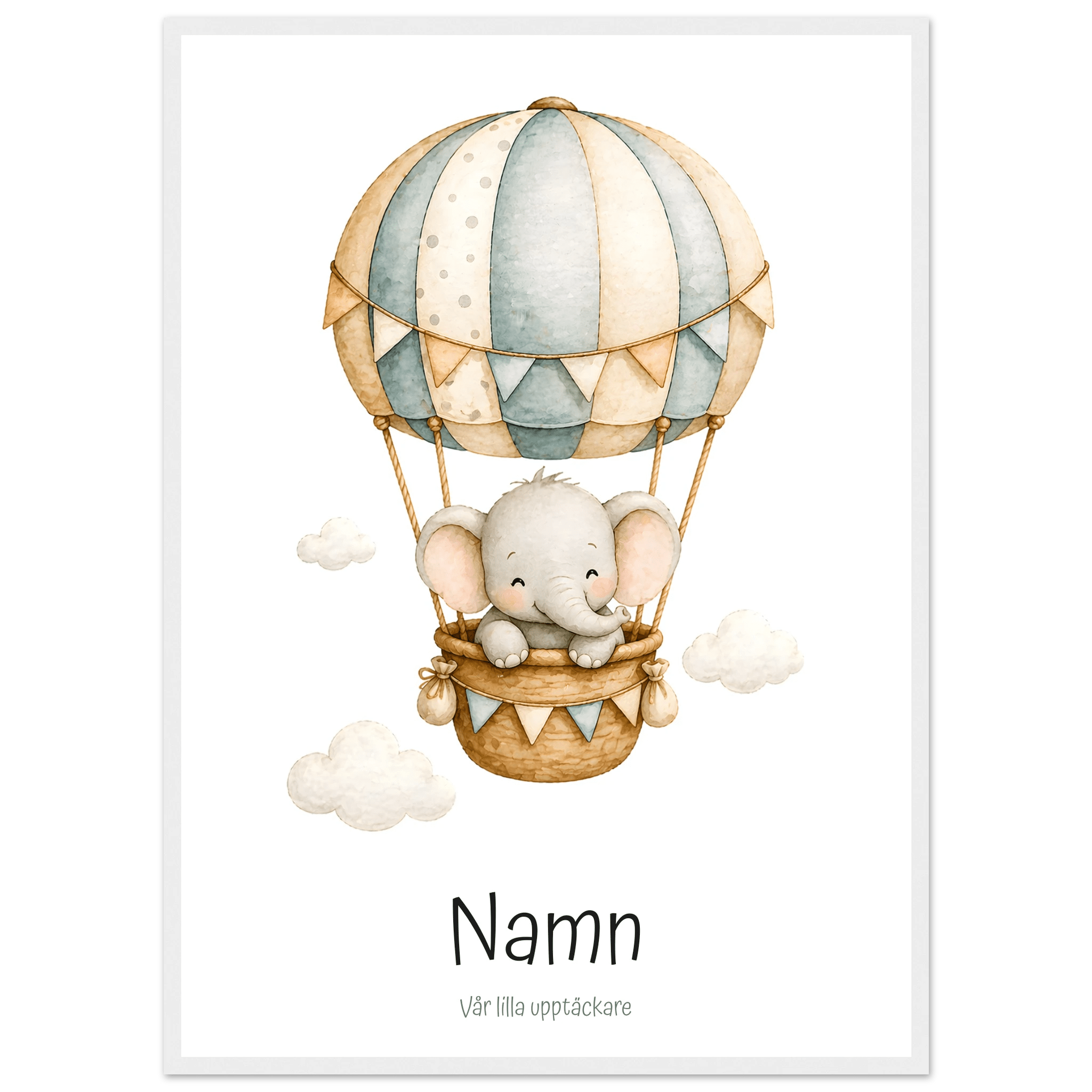 Elefant i luftballong med namn poster