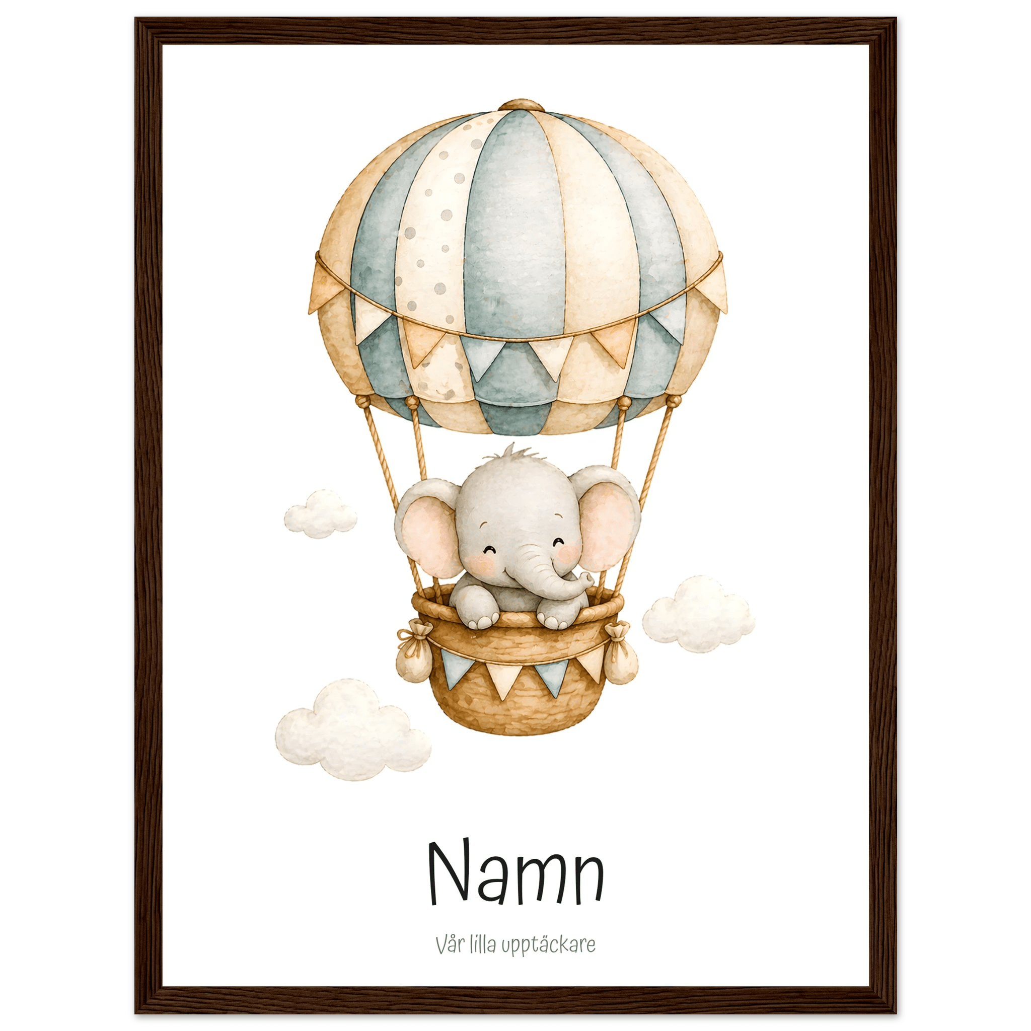 Elefant i luftballong med namn poster