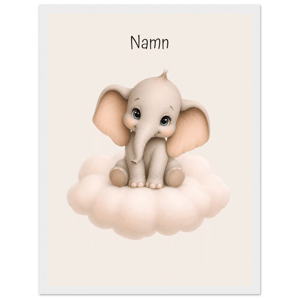 Elefant på moln med namn poster