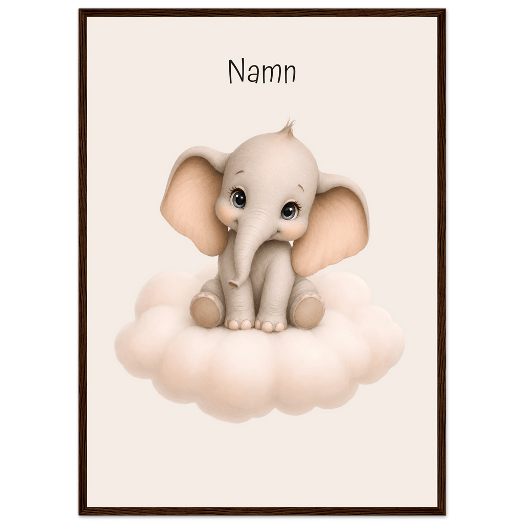 Elefant på moln med namn poster