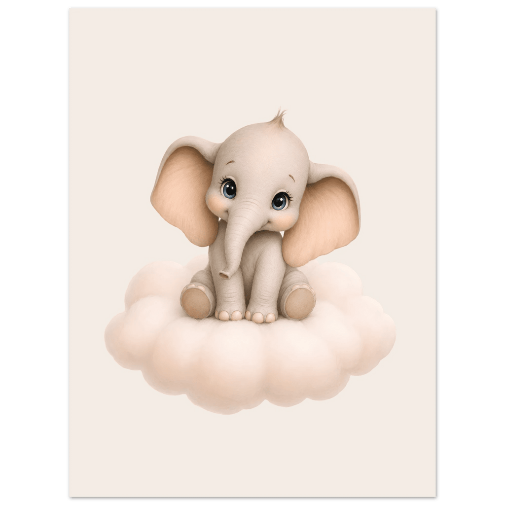 Elefant på moln med namn poster