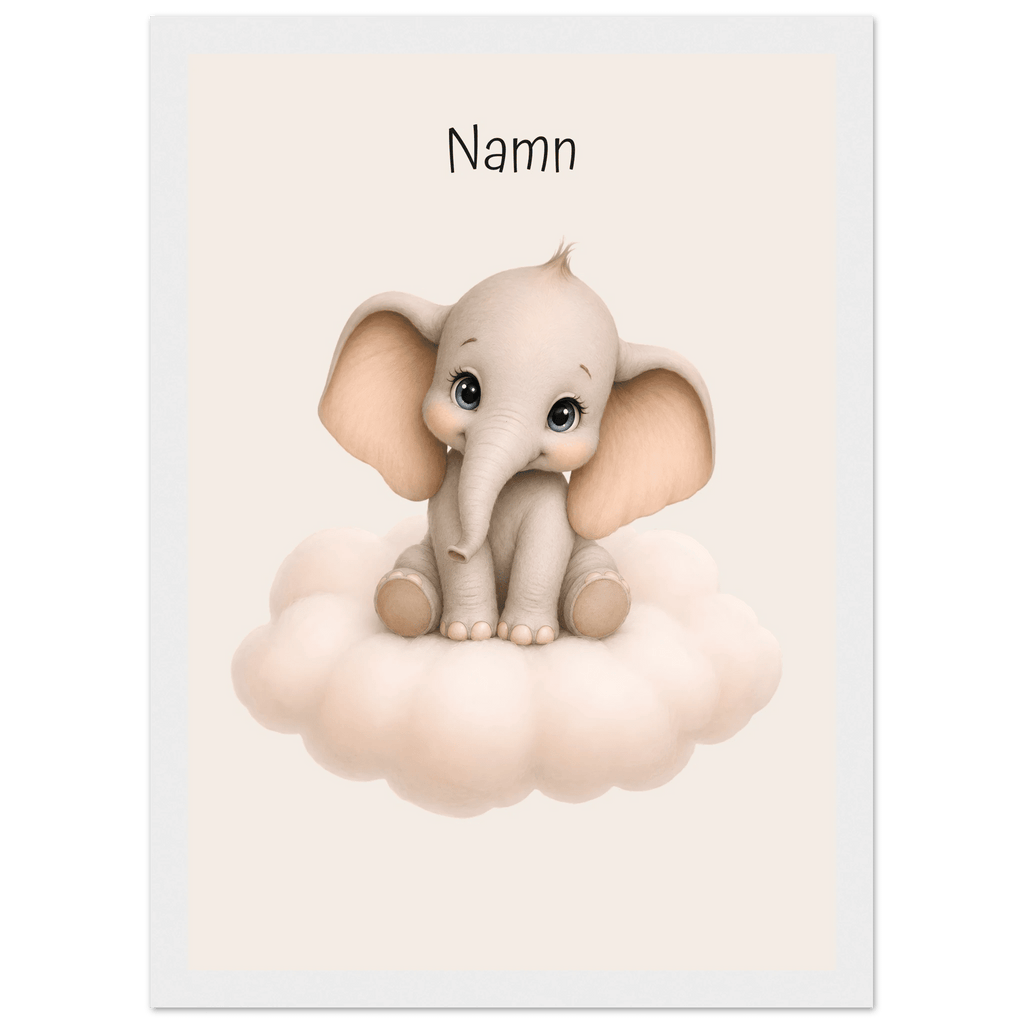 Elefant på moln med namn poster