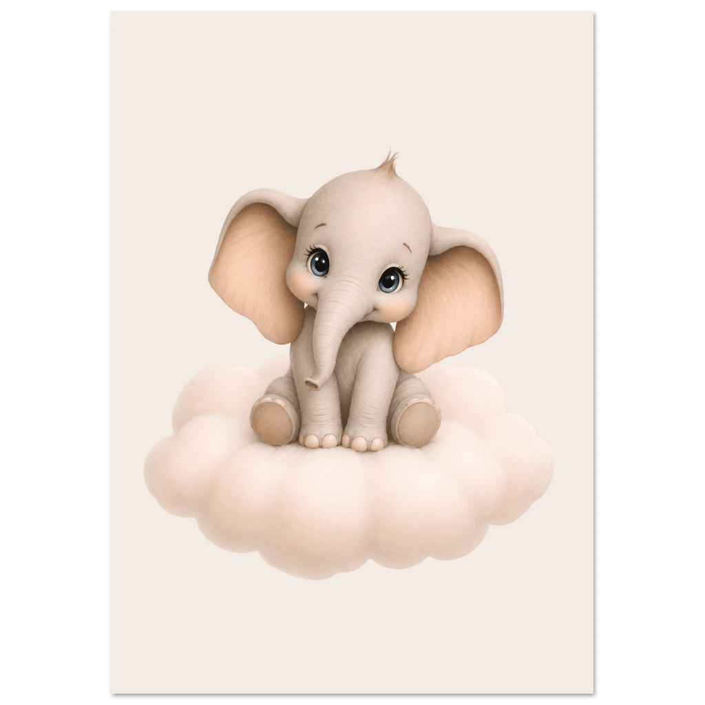 Elefant på moln med namn poster
