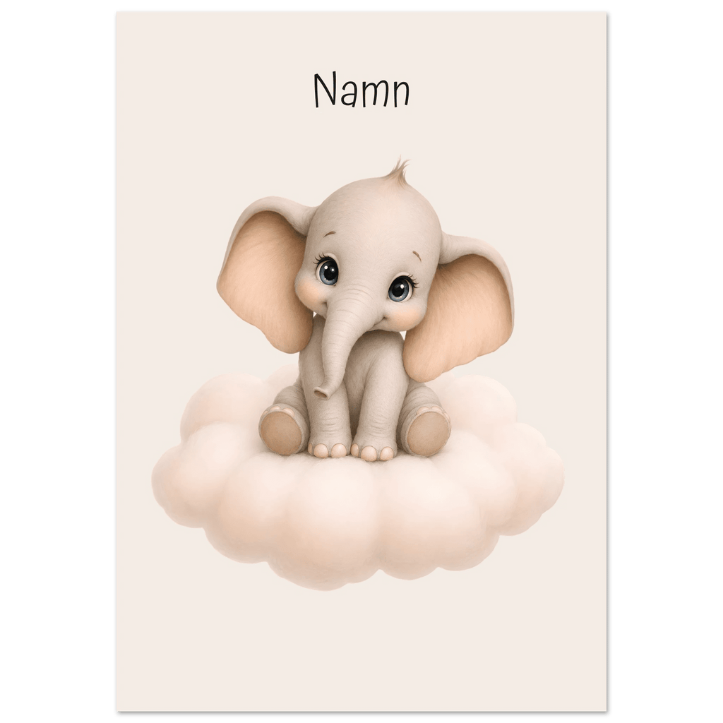 Elefant på moln med namn poster