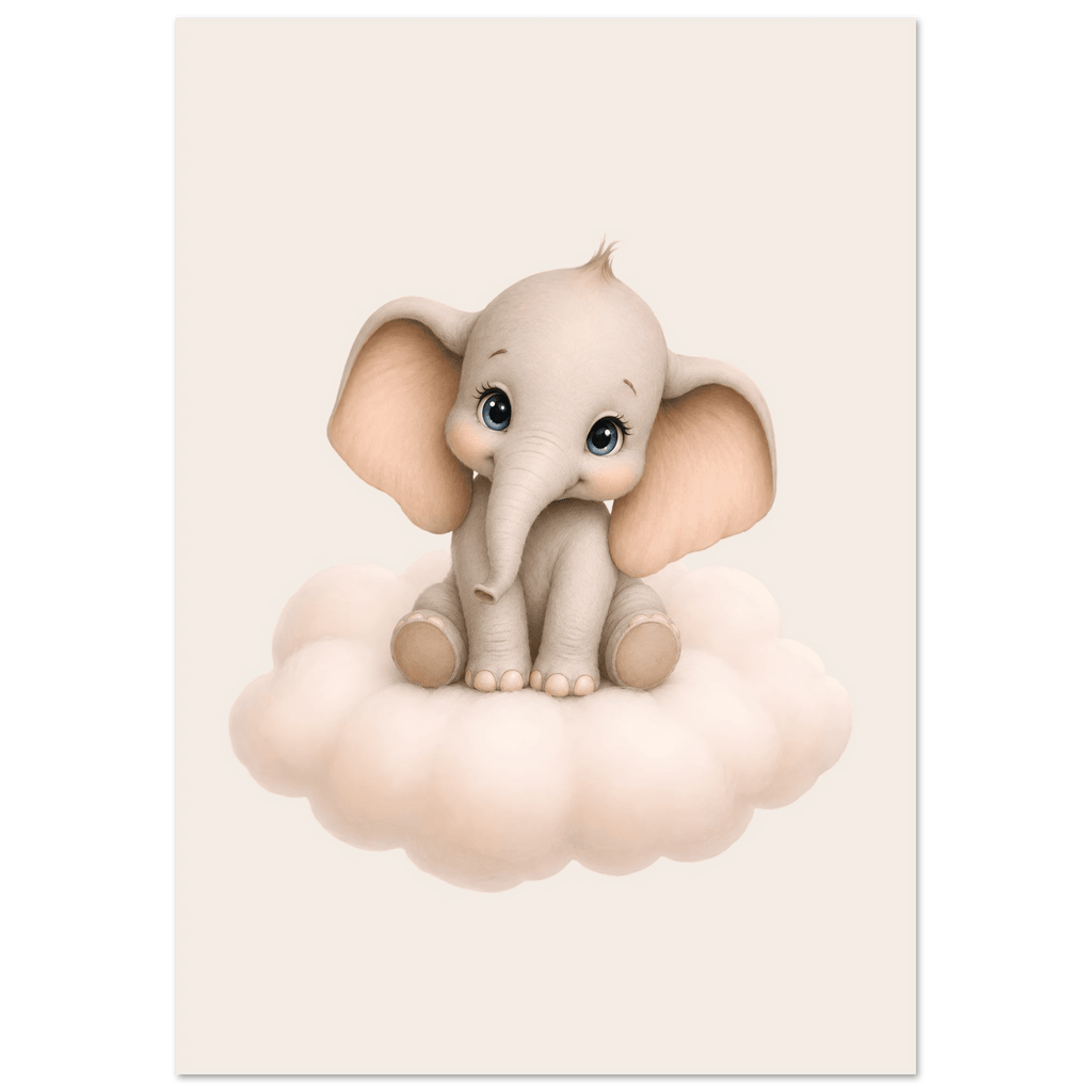 Elefant på moln med namn poster