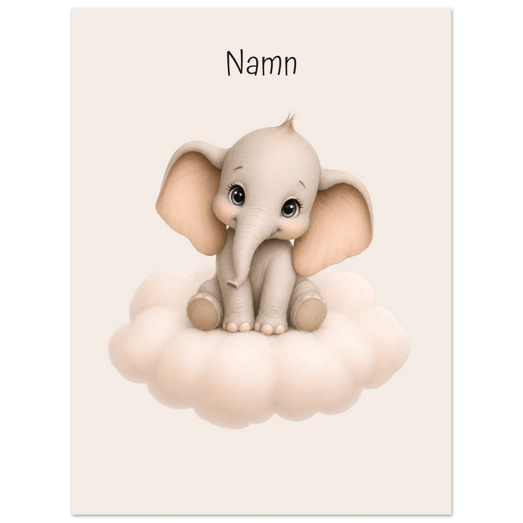 Elefant på moln med namn poster