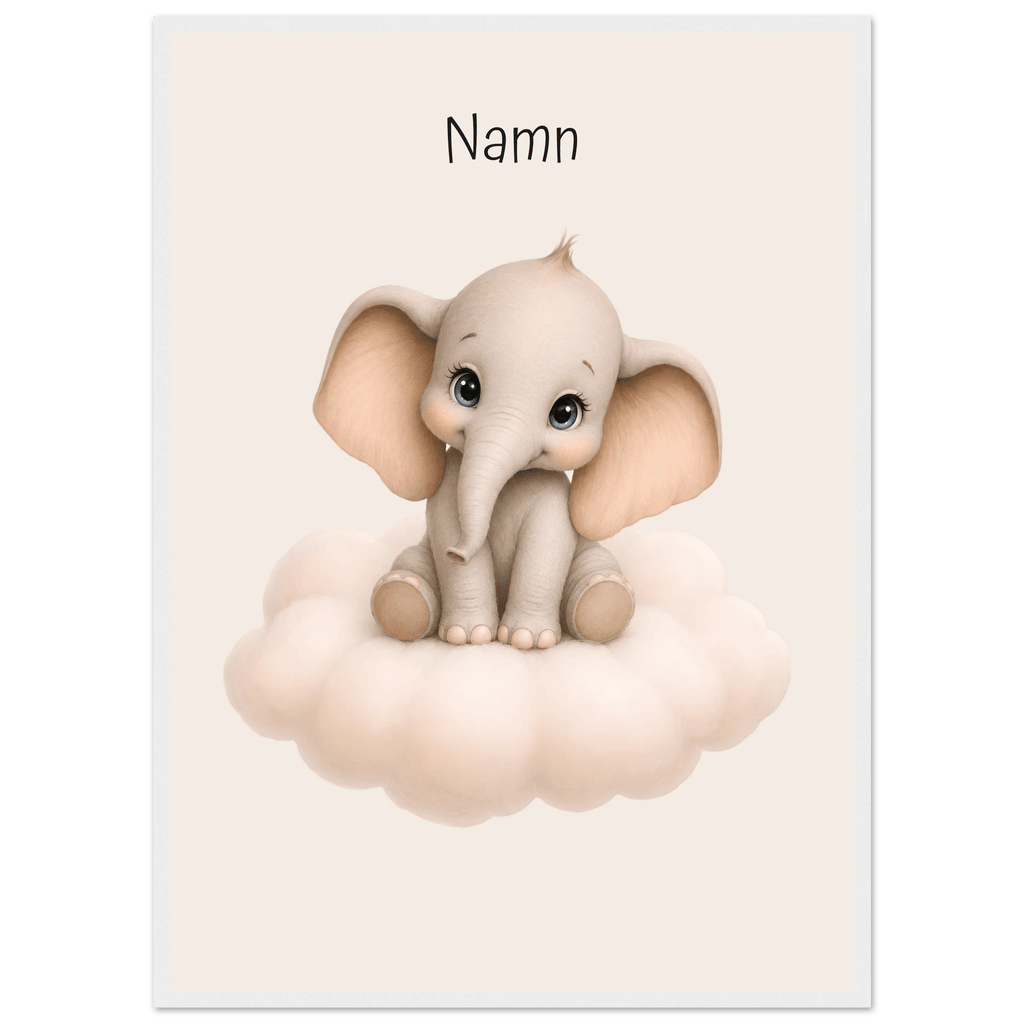 Elefant på moln med namn poster