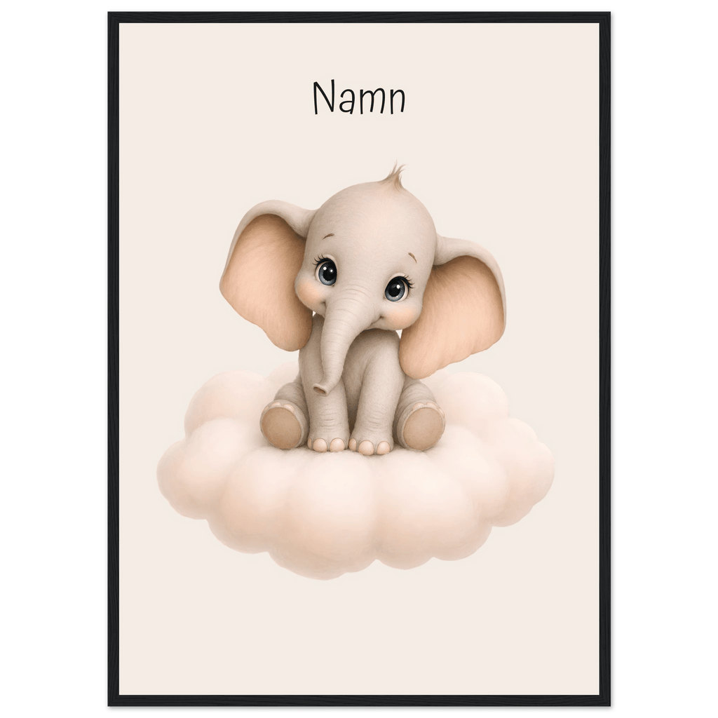 Elefant på moln med namn poster