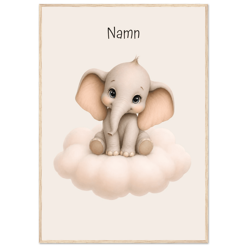 Elefant på moln med namn poster