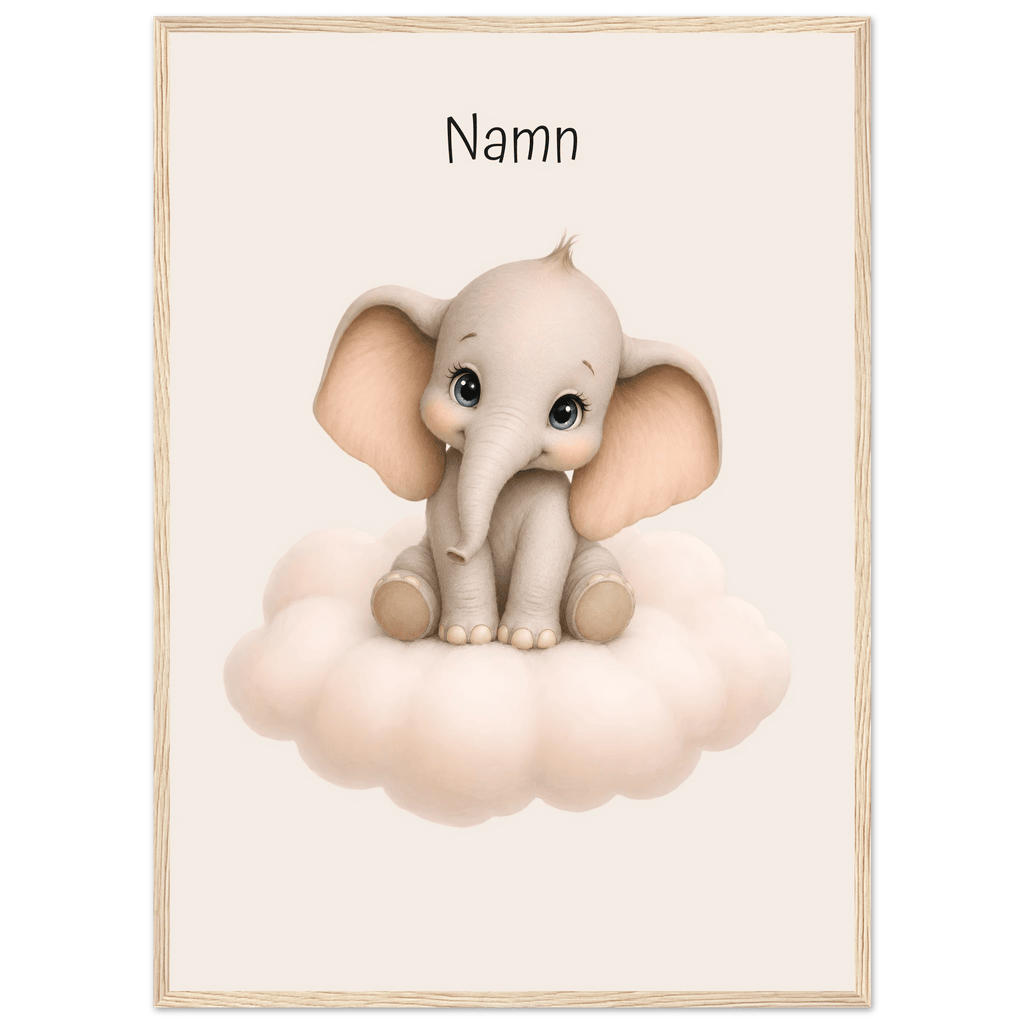 Elefant på moln med namn poster