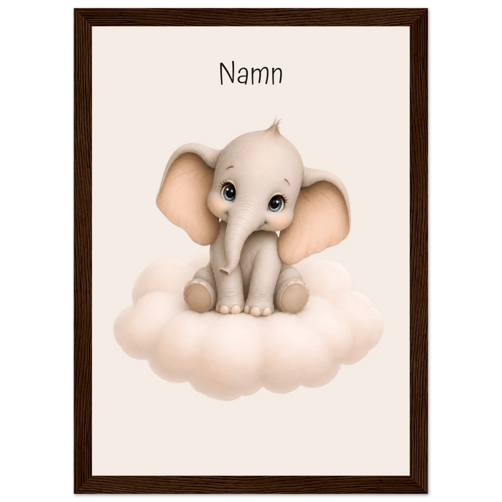 Elefant på moln med namn poster