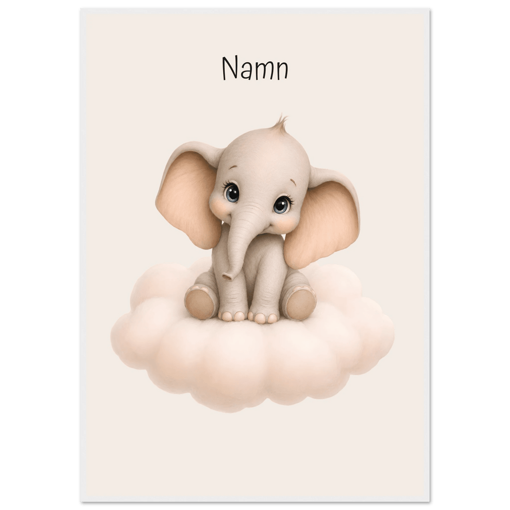 Elefant på moln med namn poster