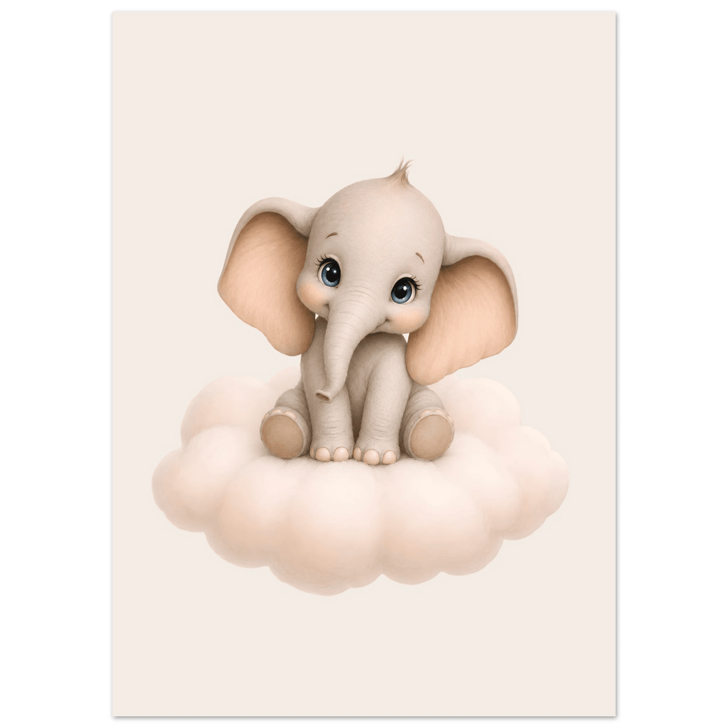 Elefant på moln med namn poster