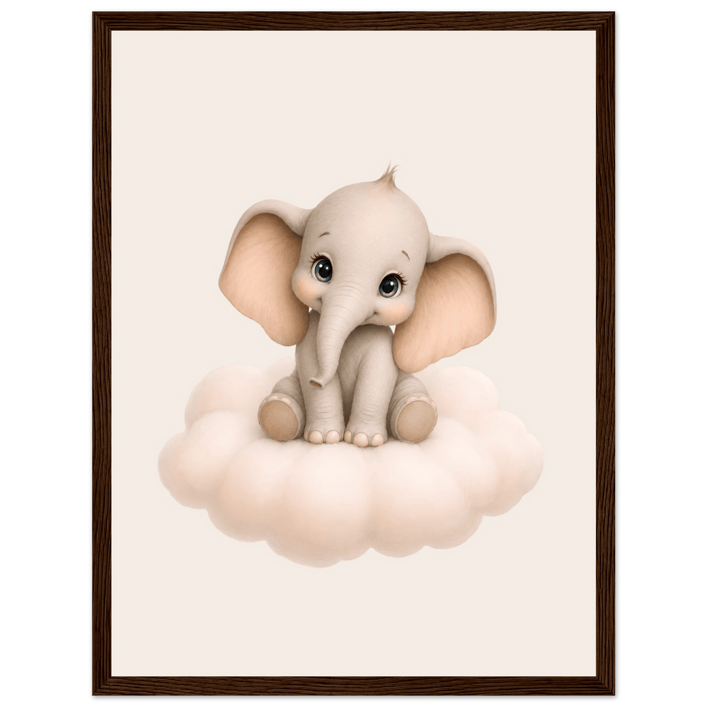 Elefant på moln med namn poster