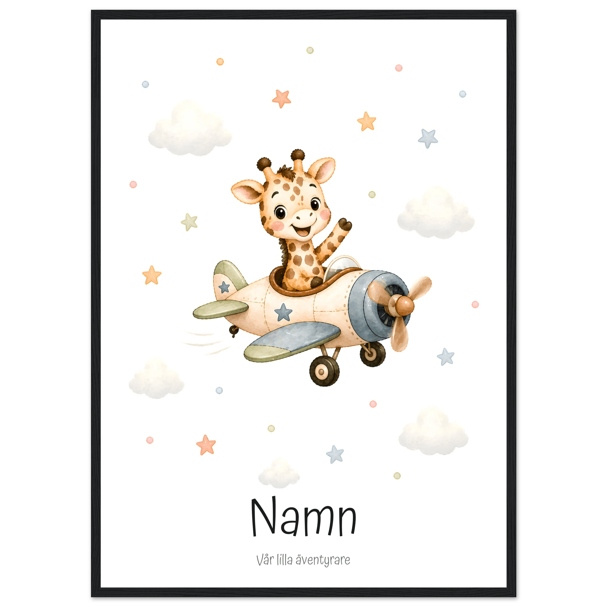 Giraff i flygplan med namn poster