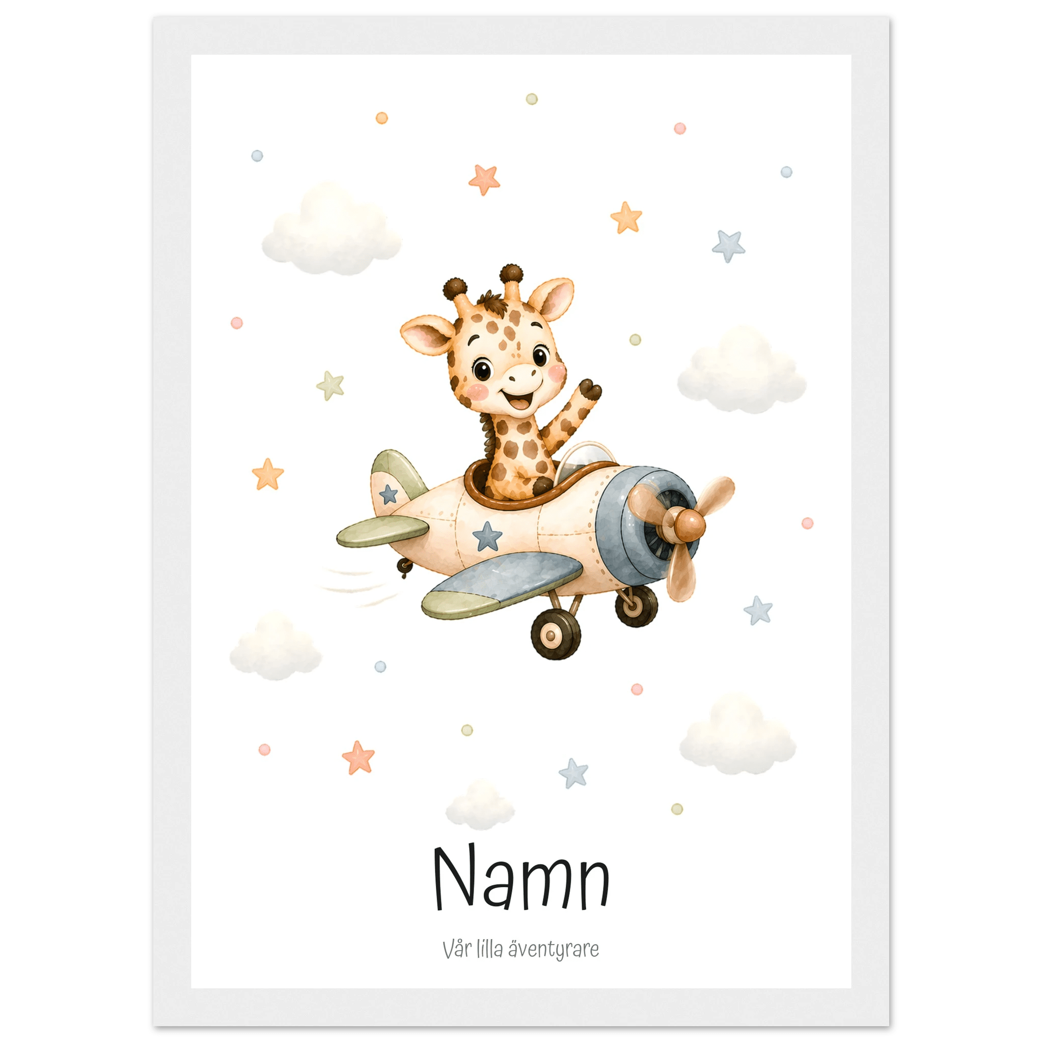Giraff i flygplan med namn poster