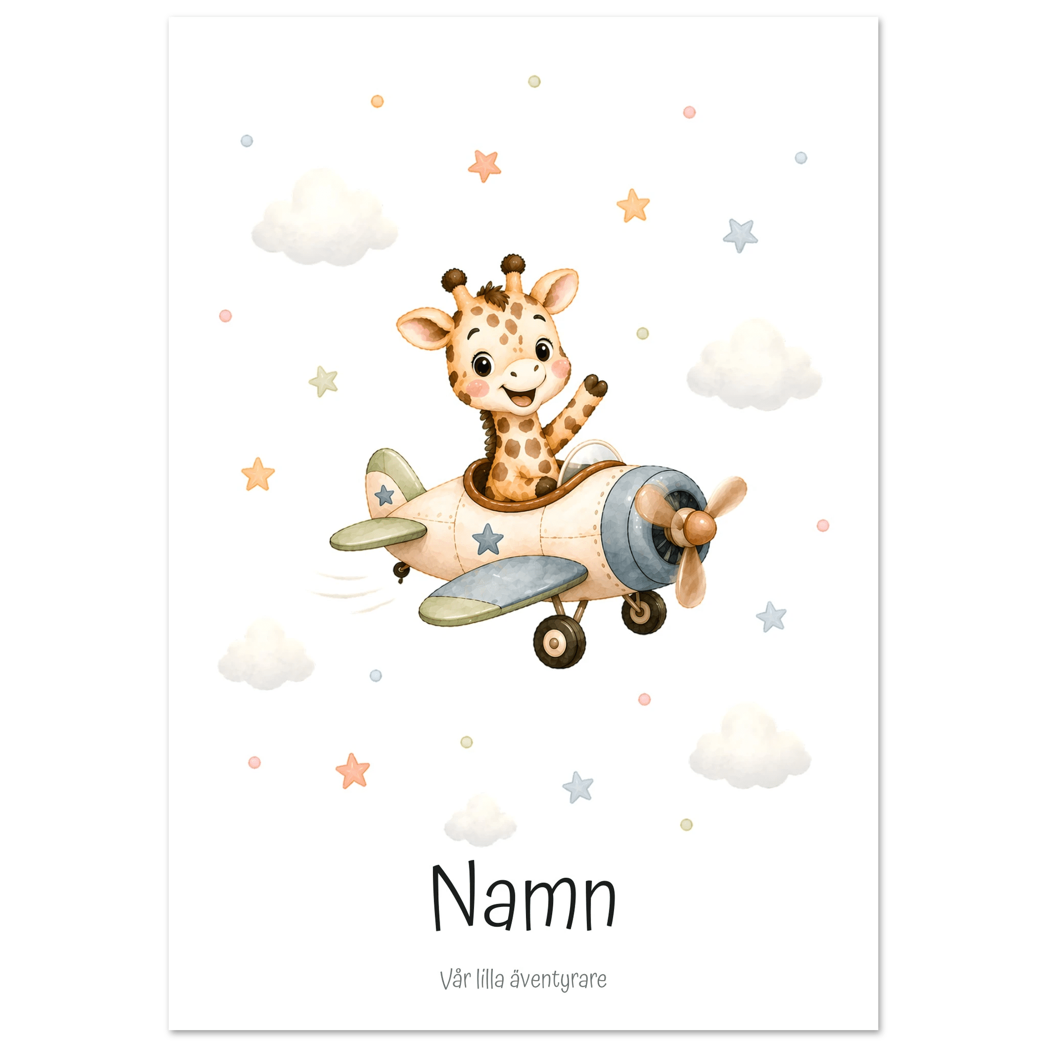 Giraff i flygplan med namn poster
