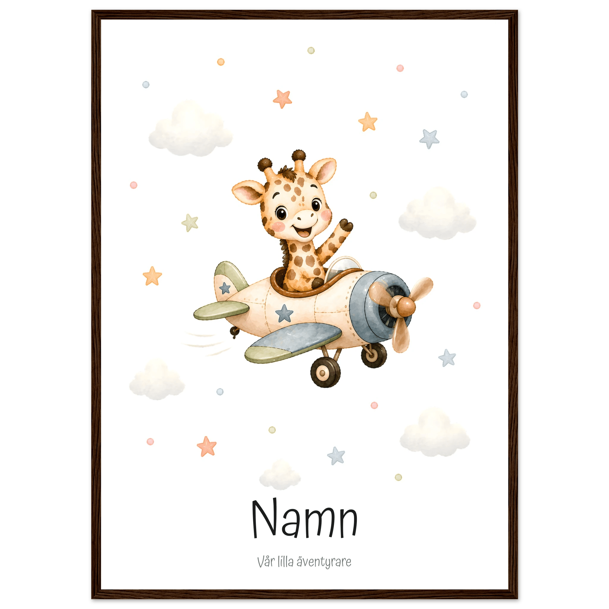 Giraff i flygplan med namn poster