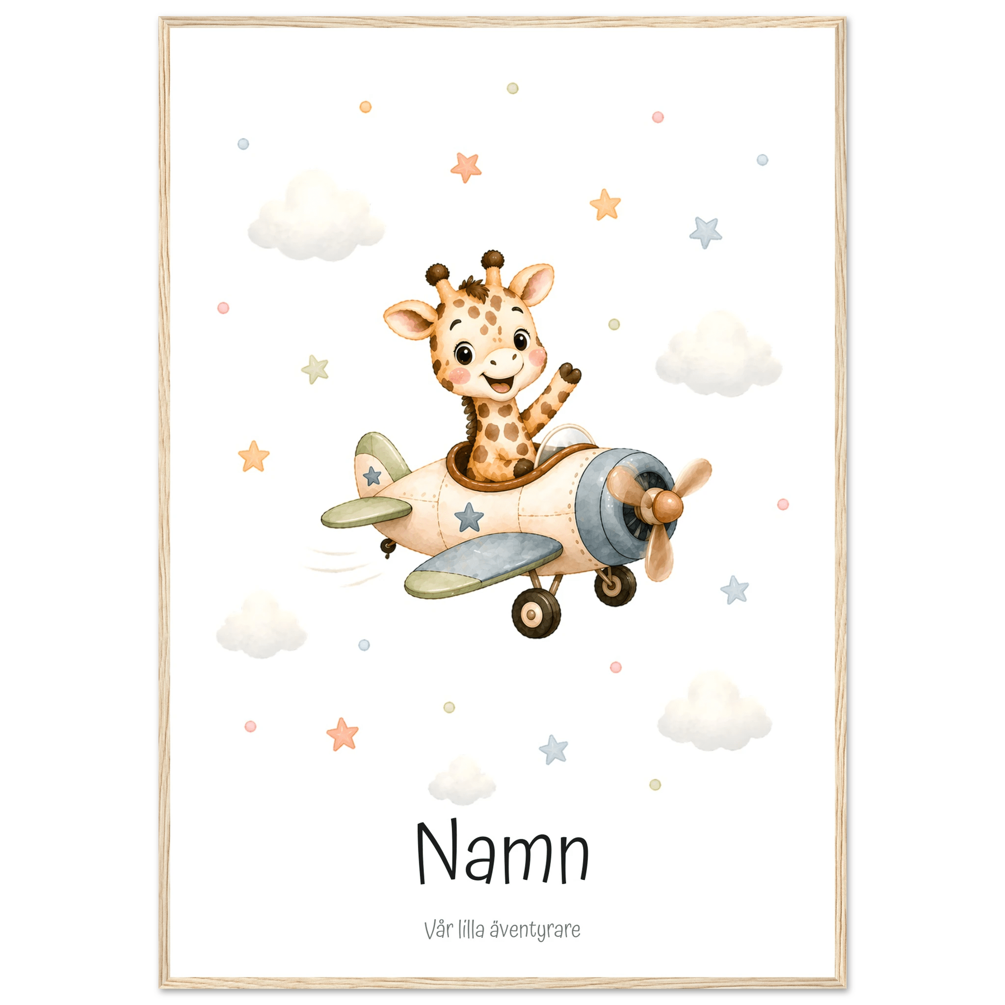 Giraff i flygplan med namn poster
