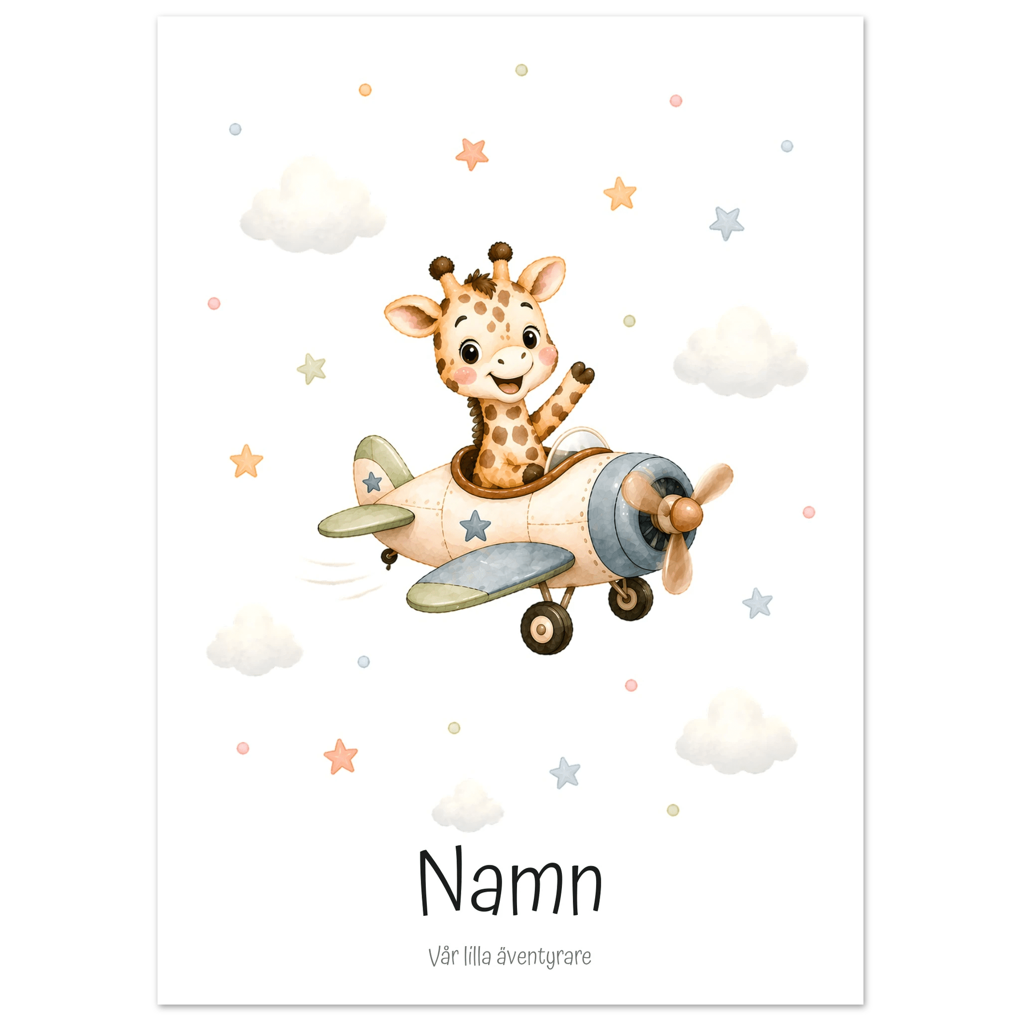 Giraff i flygplan med namn poster