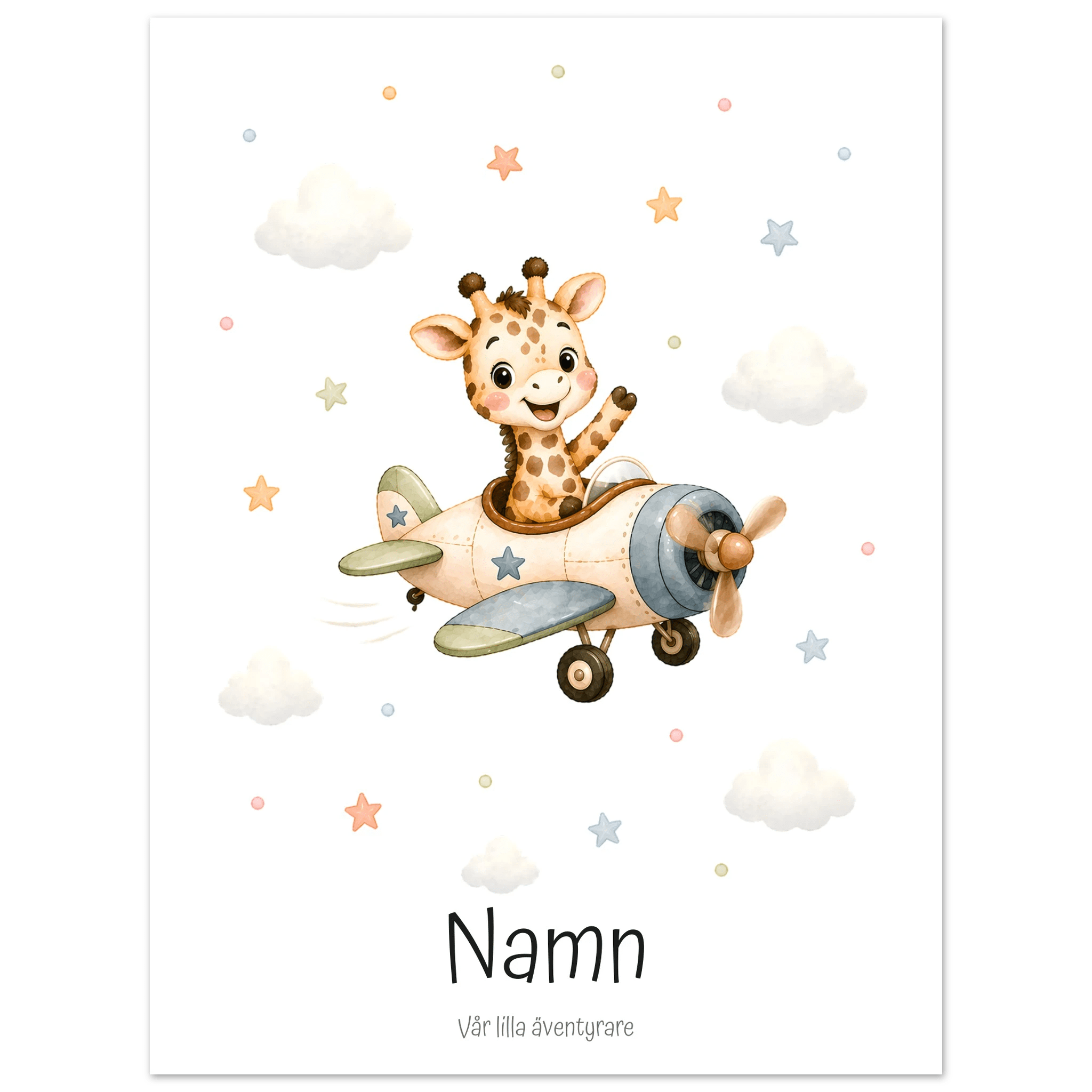 Giraff i flygplan med namn poster