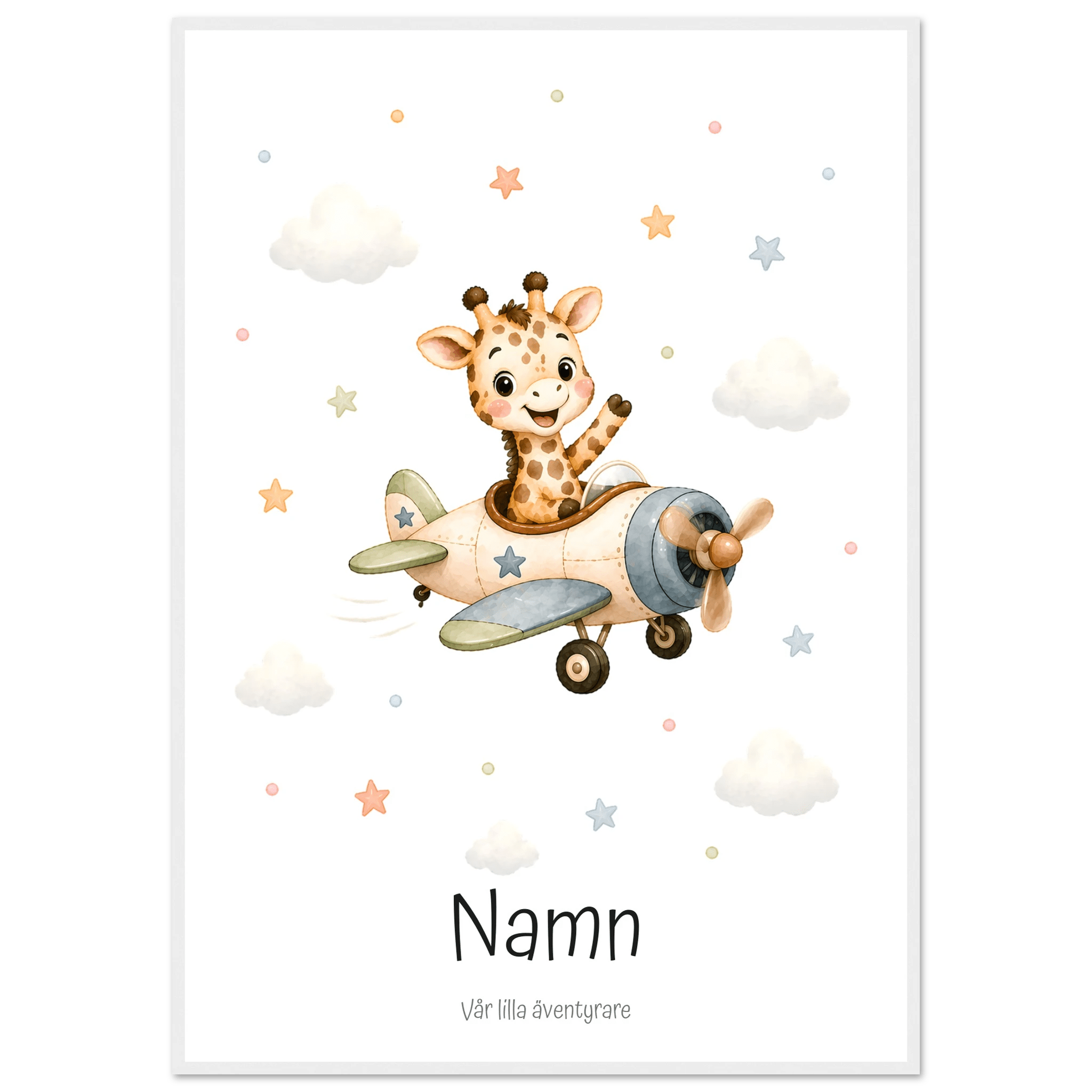 Giraff i flygplan med namn poster