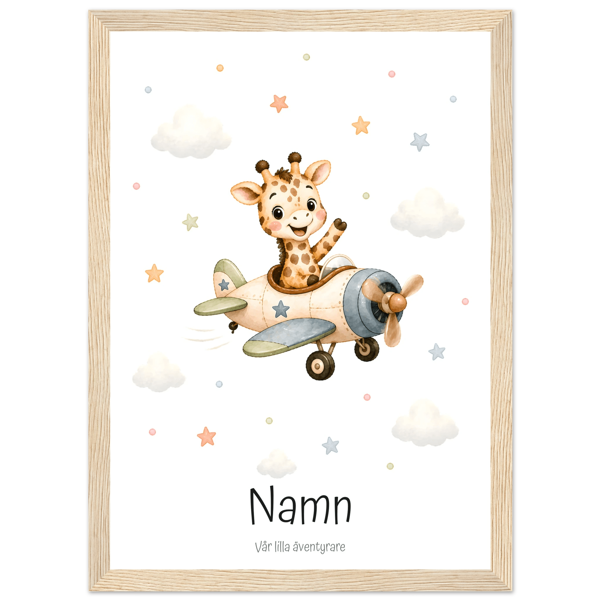 Giraff i flygplan med namn poster