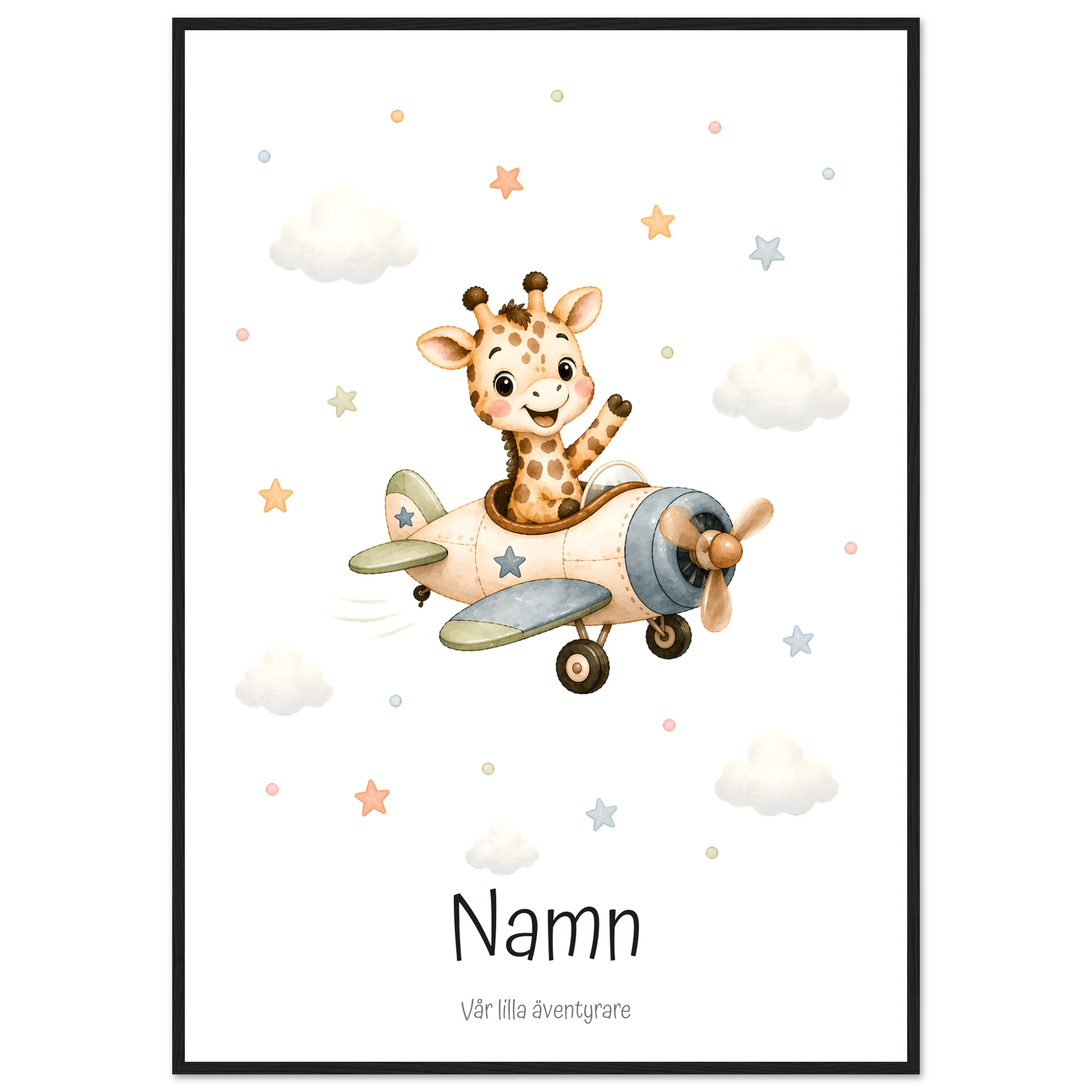 Giraff i flygplan med namn poster