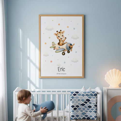 Giraff i flygplan med namn poster