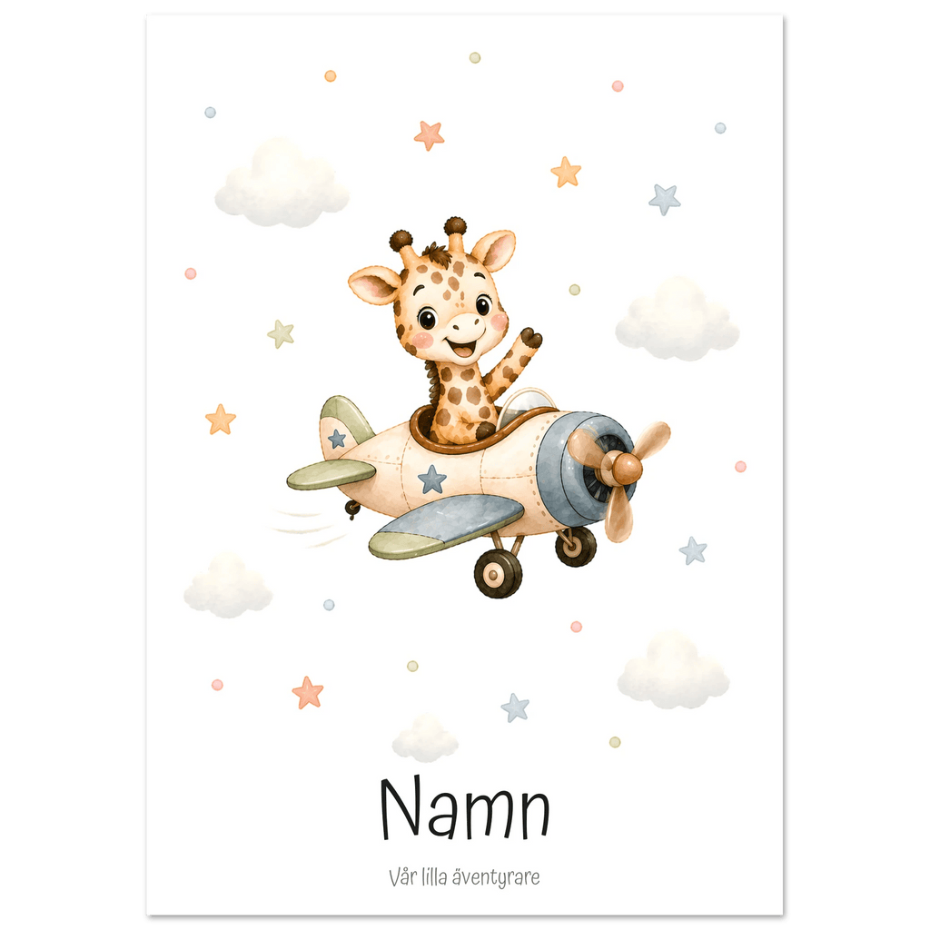 Giraff i flygplan med namn poster