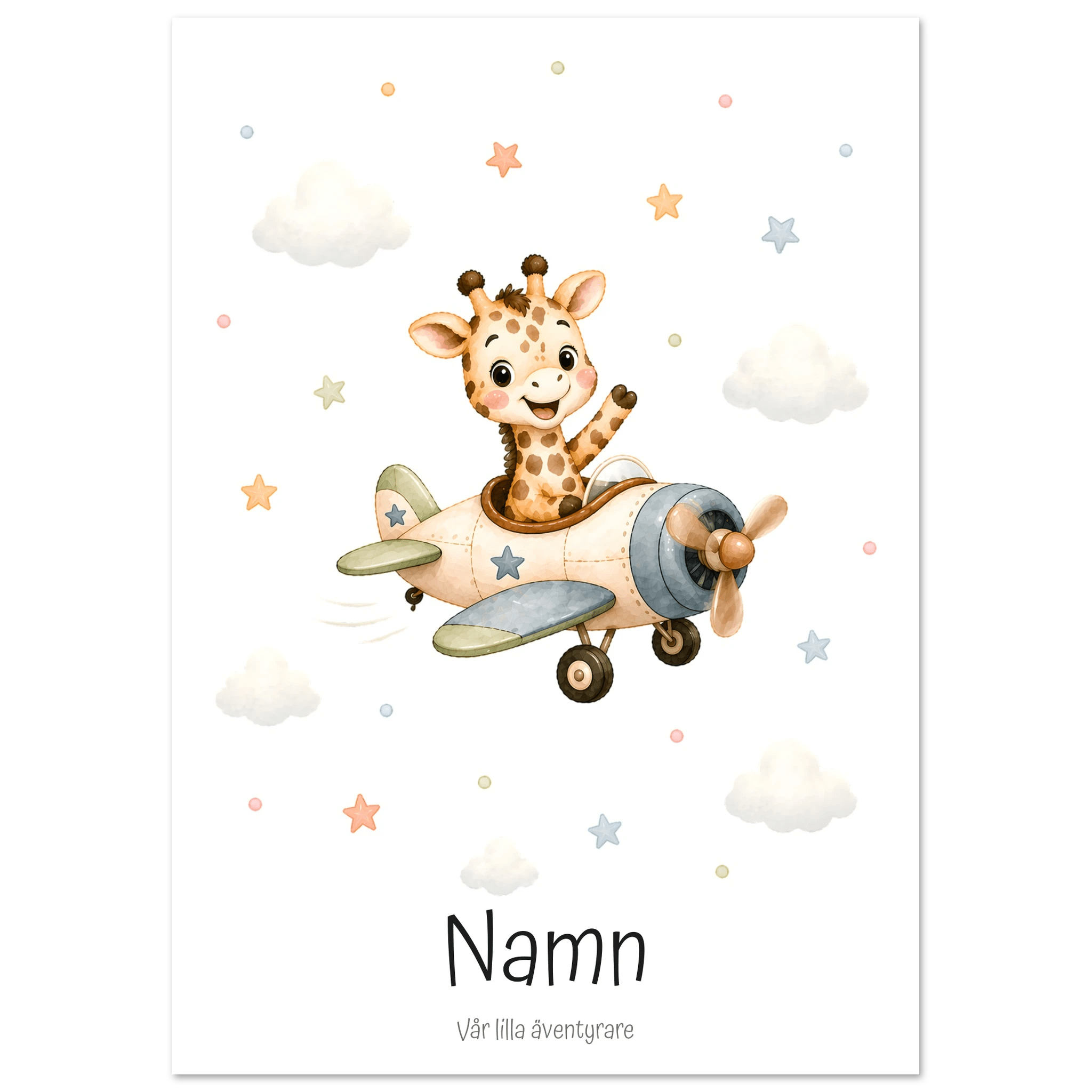 Giraff i flygplan med namn poster