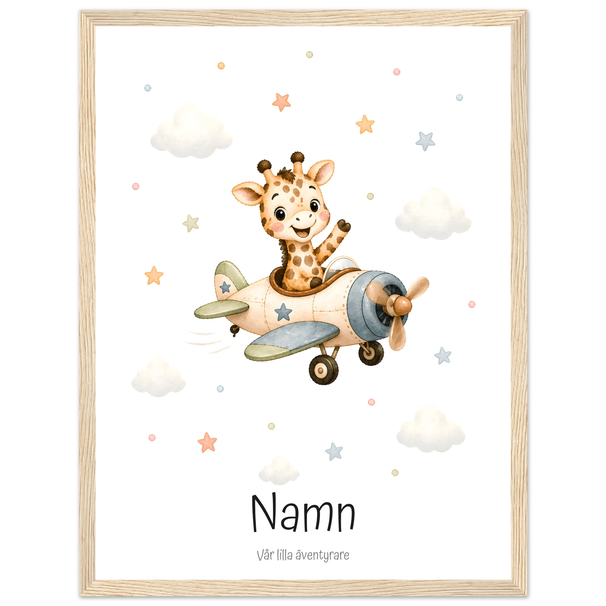Giraff i flygplan med namn poster