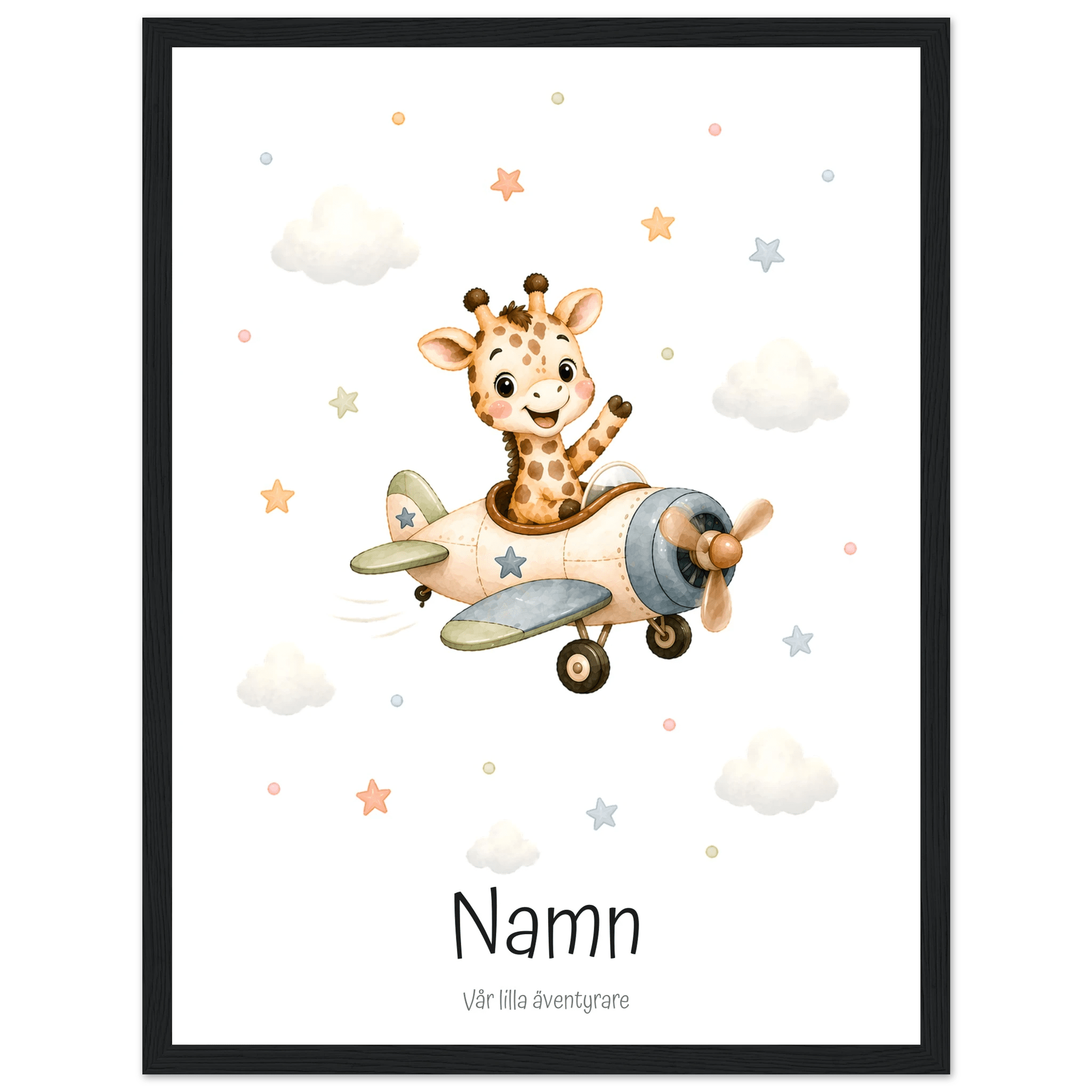 Giraff i flygplan med namn & text poster
