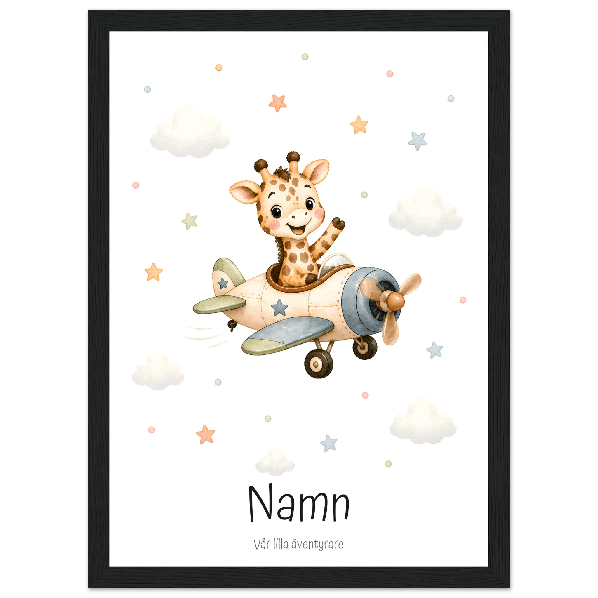 Giraff i flygplan med namn & text poster