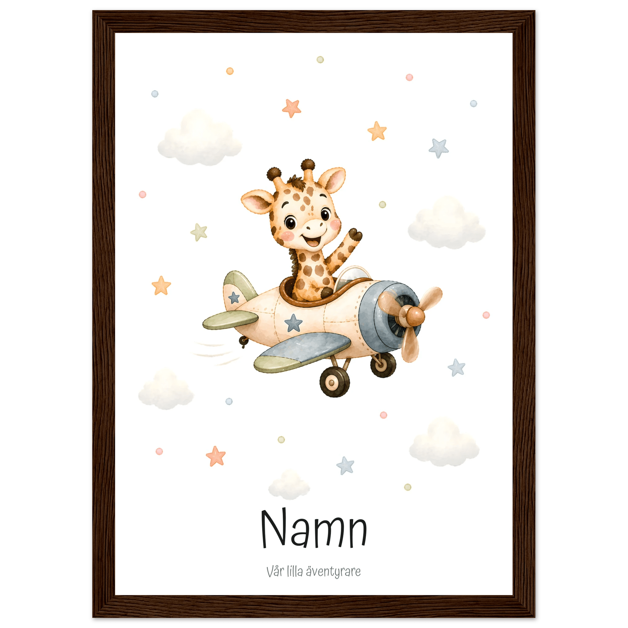 Giraff i flygplan med namn & text poster
