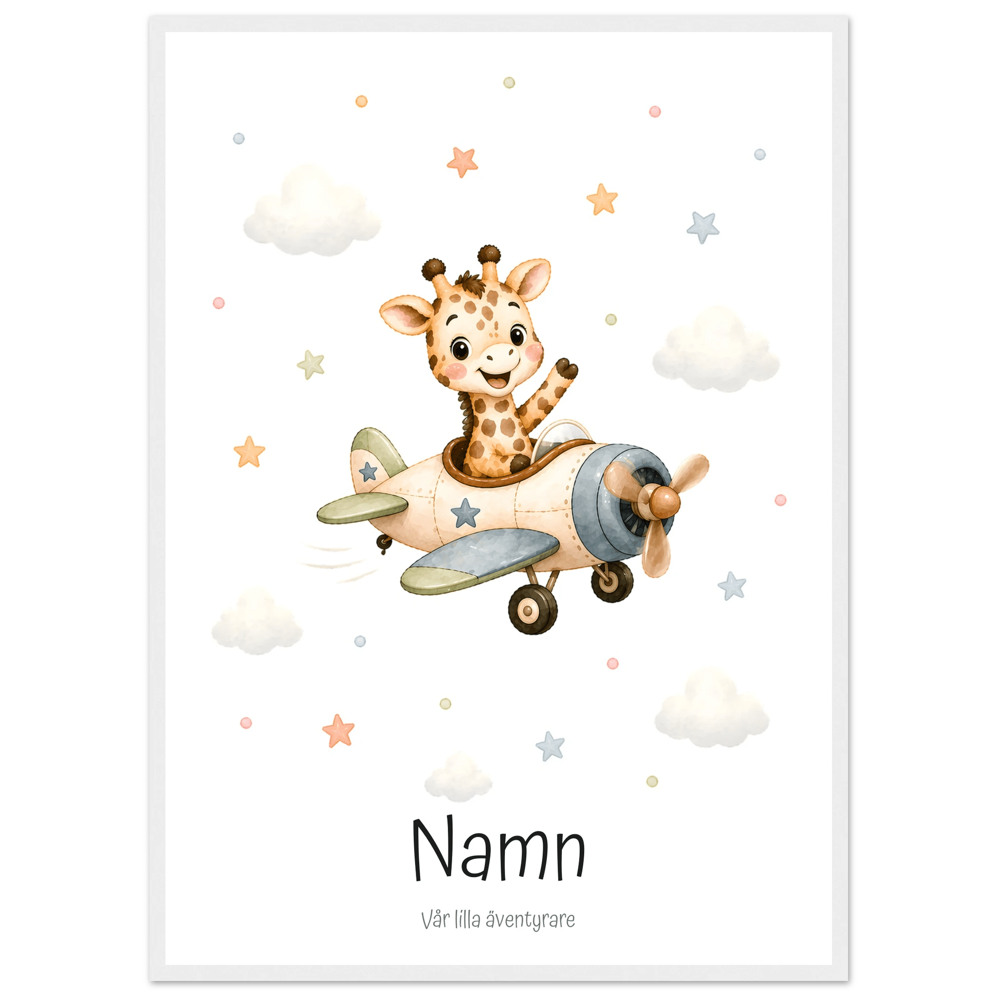 Giraff i flygplan med namn & text poster
