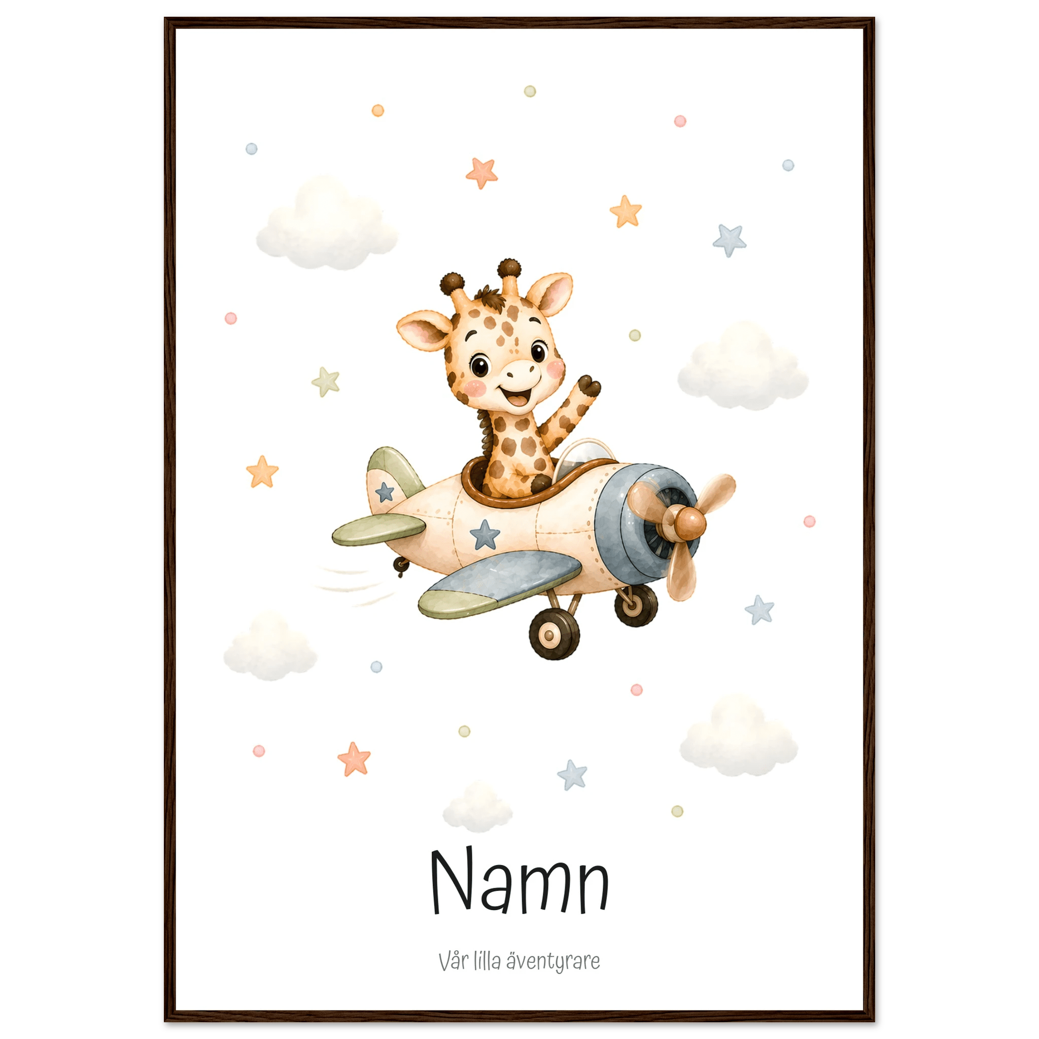 Giraff i flygplan med namn & text poster
