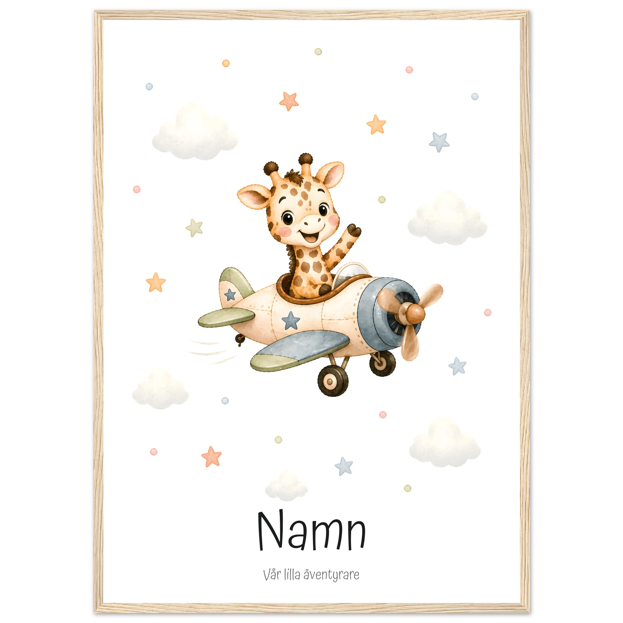Giraff i flygplan med namn & text poster