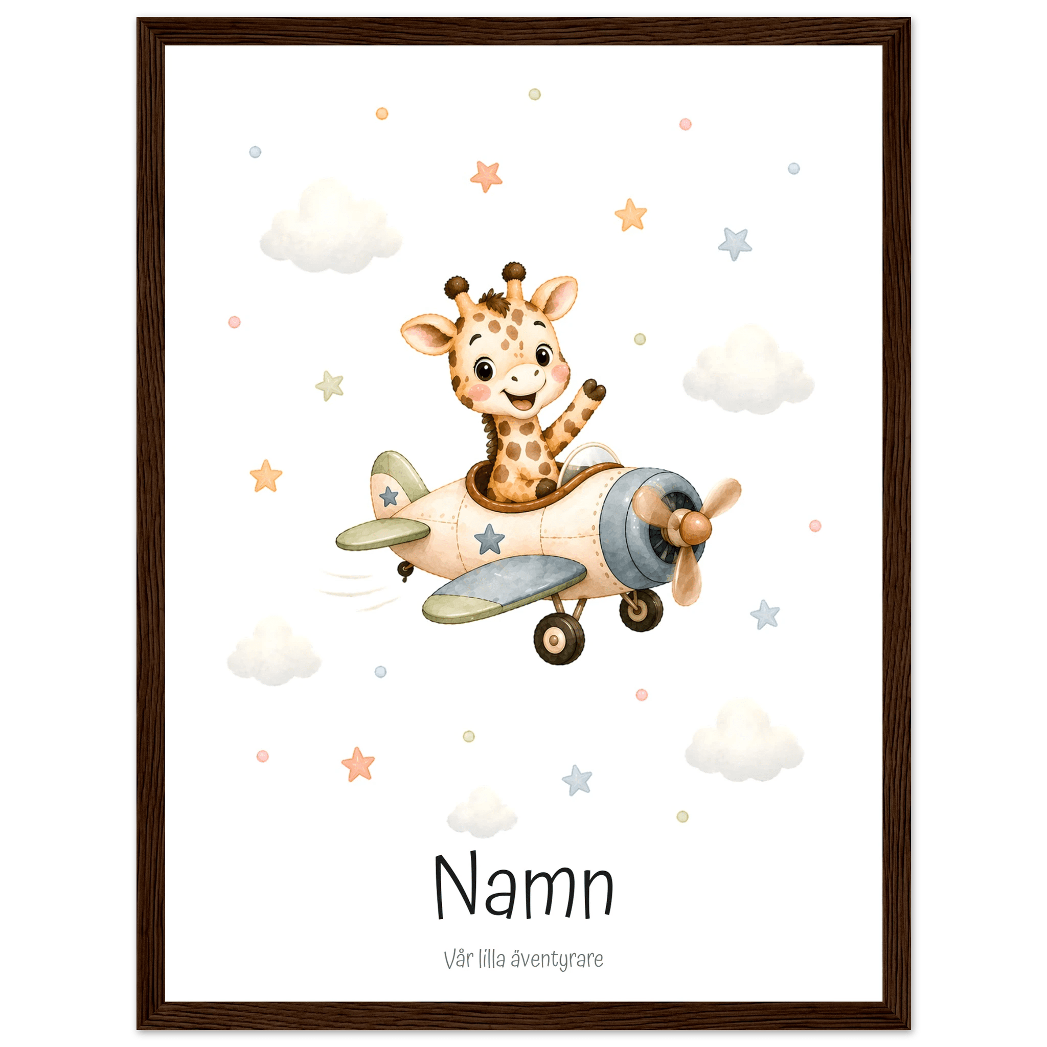 Giraff i flygplan med namn & text poster
