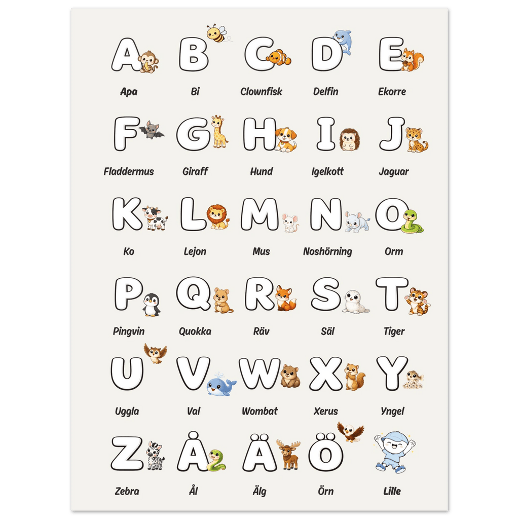 Lilles bokstavsposter med djur - Beige poster