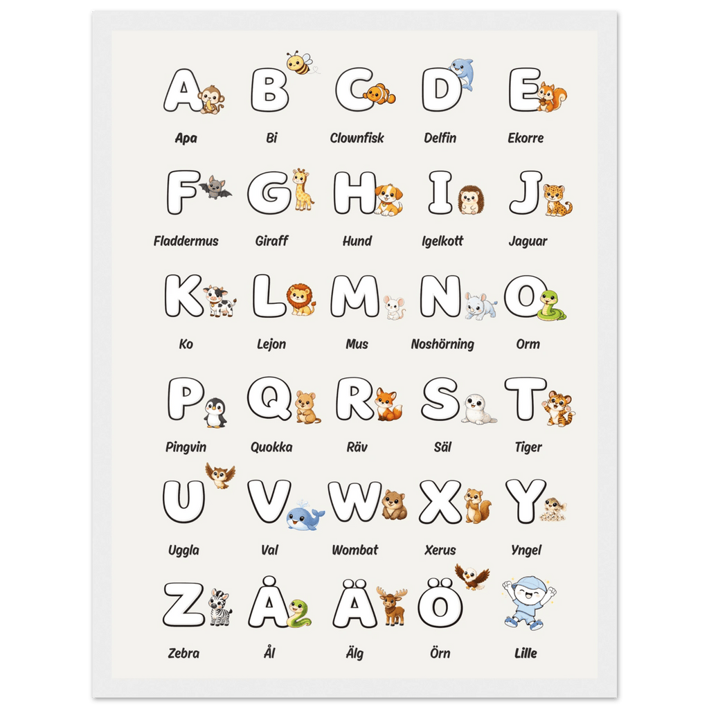 Lilles bokstavsposter med djur - Beige poster